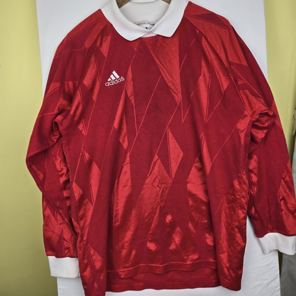 Vintage ADIDAS Soccer Red Jersey Sz Large Long Sleeve Shirt. Flaws
